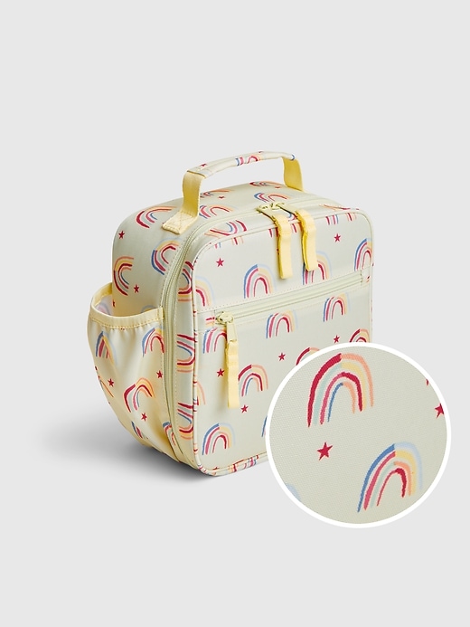 1 of 8 showing, with the color new honeysuckle of product Kids Recycled Polyester Rainbow Graphic Lunchbag