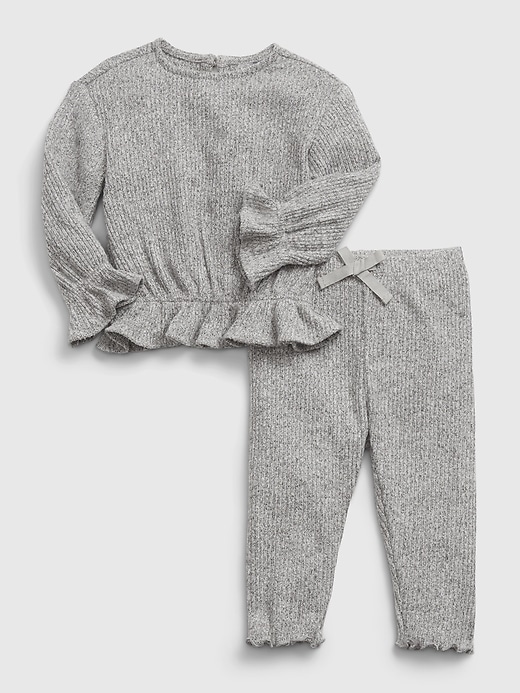1 of 8 showing, with the color heather grey of product Baby Softspun Ribbed-Knit Outfit Set