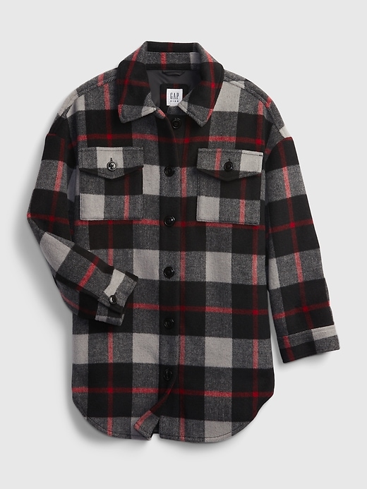 1 of 8 showing, with the color black red plaid of product Kids Plaid Shirt Jacket