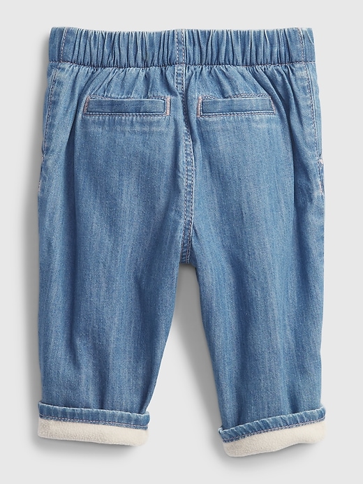 2 of 8 showing, with the color medium wash of product Baby Lined Pull-On Bubble Jeans