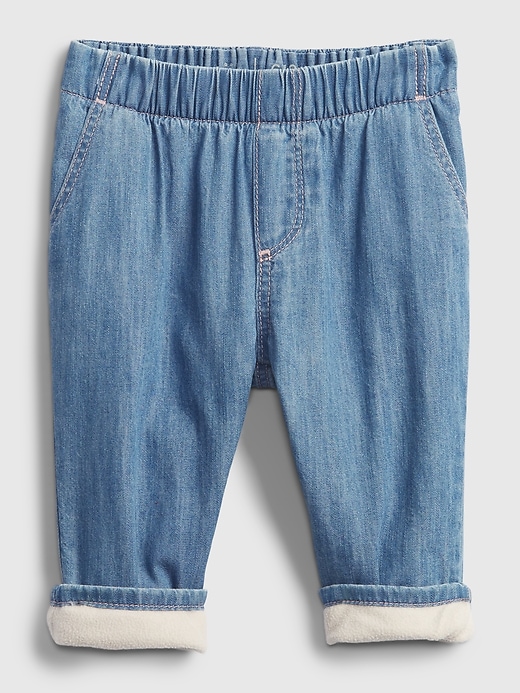 1 of 8 showing, with the color medium wash of product Baby Lined Pull-On Bubble Jeans
