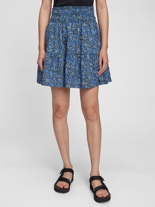 1 of 8 showing, with the color blue floral print of product Smocked Waist Mini Skirt