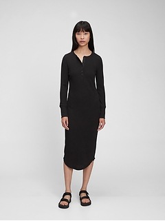 Henley Ribbed Midi T-Shirt Dress | Gap