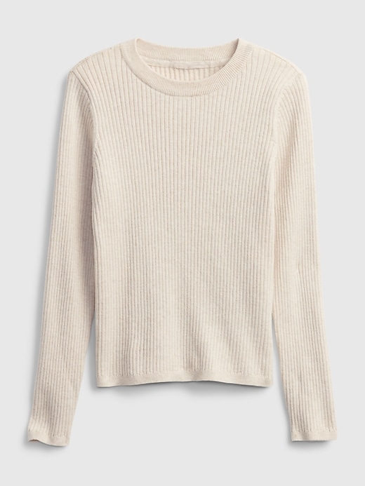 1 of 8 showing, with the color oatmeal of product Kids Ribbed Crewneck Sweater