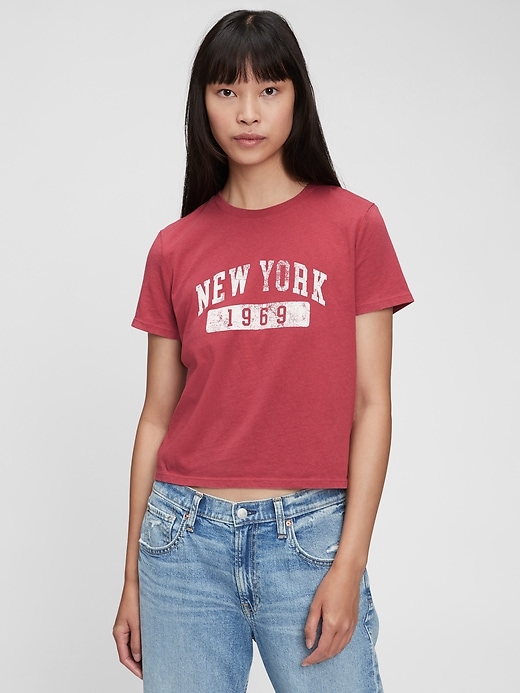 1 of 8 showing, with the color red sequoia of product Shrunken Graphic T-Shirt