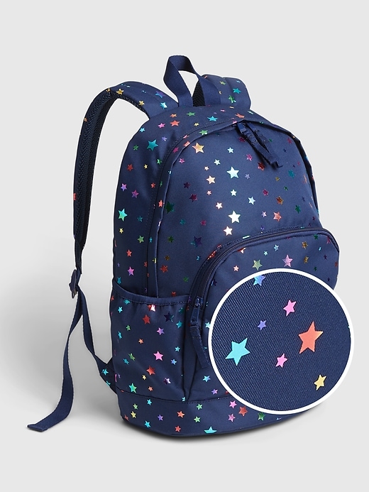 1 of 8 showing, with the color elysian blue of product Kids Recycled Star Print Senior Backpack