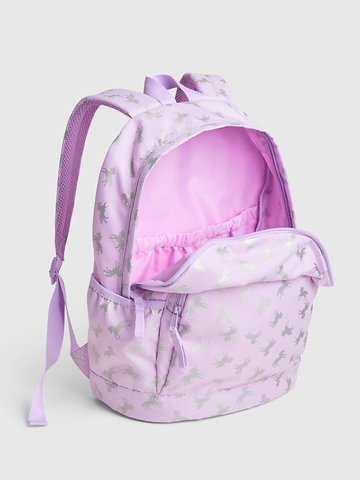 2 of 8 showing, with the color lilac bloom of product Kids Recycled Senior Unicorn Graphic Backpack