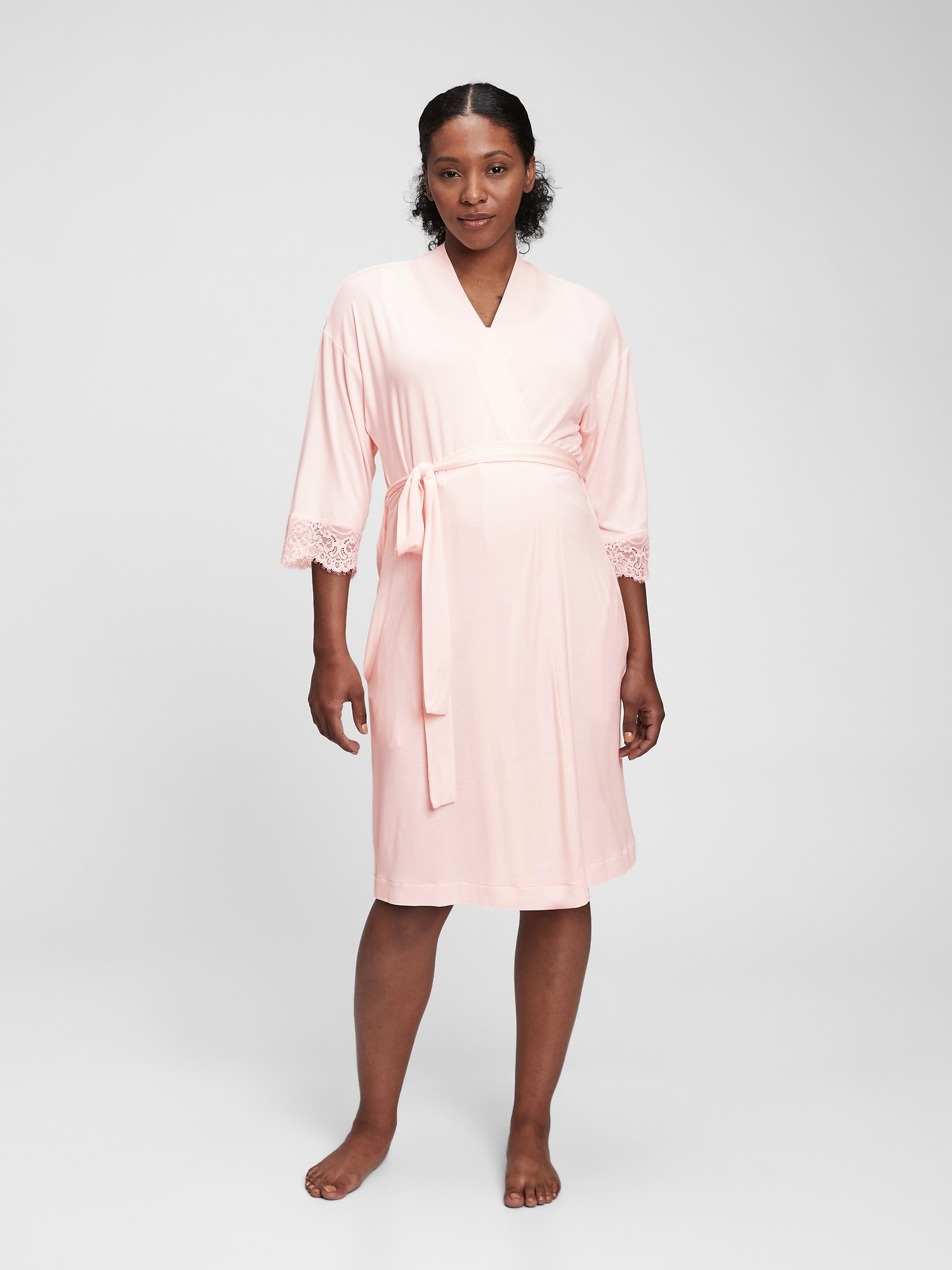 Maternity Lace Trim Robe in Modal