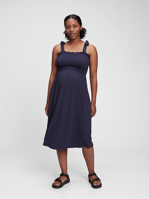 1 of 8 showing, with the color dark night blue of product Maternity Smocked Tank Dress