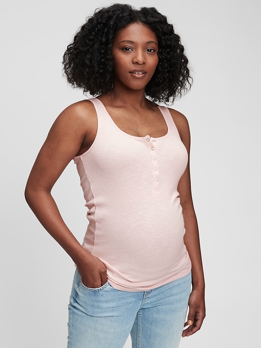 View large product image 1 of 1. Maternity Rib Henley Tank Top