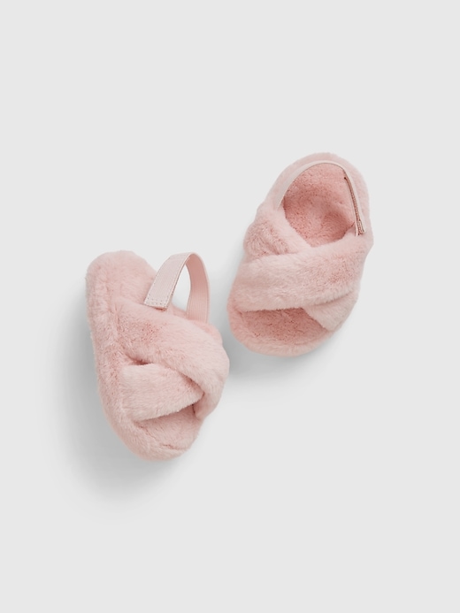 1 of 8 showing, with the color soft pink of product Baby Faux Fur Slide-On Shoes