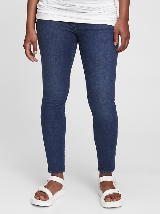 1 of 8 showing, with the color medium wash of product Maternity True Waistband Full Panel Skinny Jeans with Washwell™
