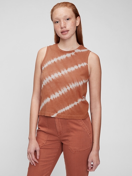 1 of 8 showing, with the color brown tie dye of product Shrunken Muscle Tank