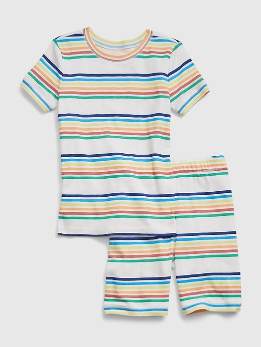 1 of 8 showing, with the color new off white of product Kids 100% Organic Cotton Rainbow Stripe PJ Set
