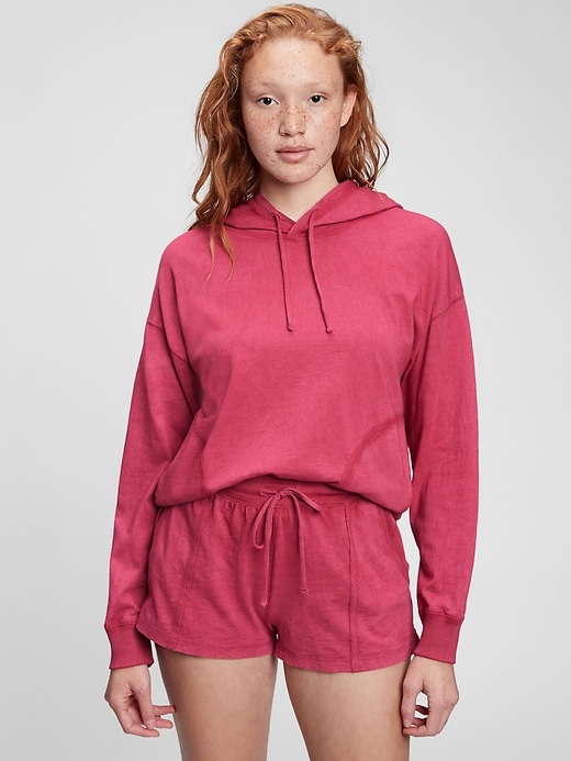 1 of 8 showing, with the color pink raspberry rose of product Tee Sweats Hoodie