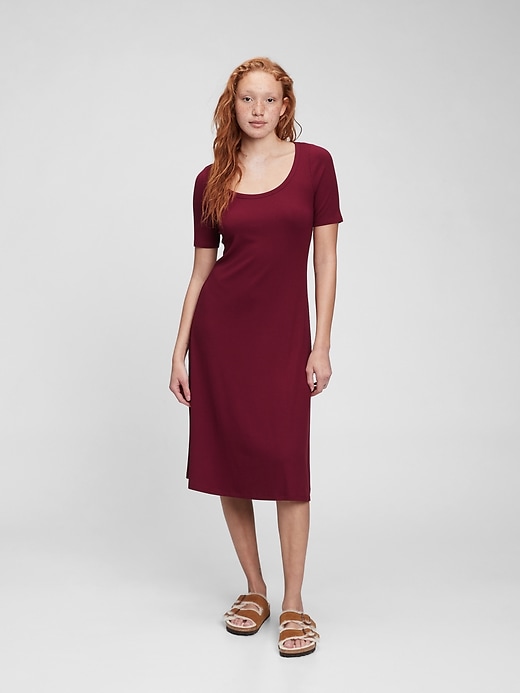 1 of 8 showing, with the color red delicious of product Ribbed Midi Dress