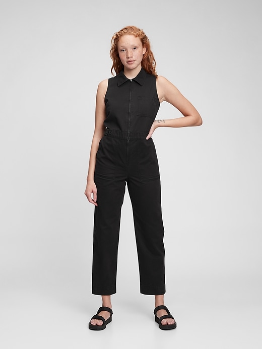 View large product image 1 of 4. Sleeveless Zipper-Front Jumpsuit