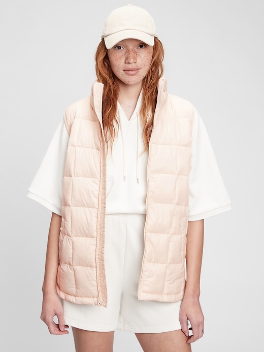 1 of 8 showing, with the color stone beige of product Recycled Nylon Relaxed Lightweight Puffer Vest