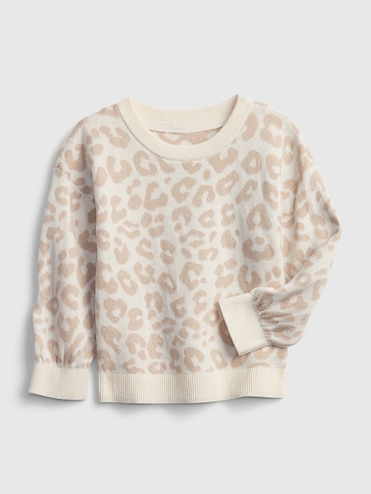 1 of 8 showing, with the color leopard brown of product Toddler Print Crewneck Sweater