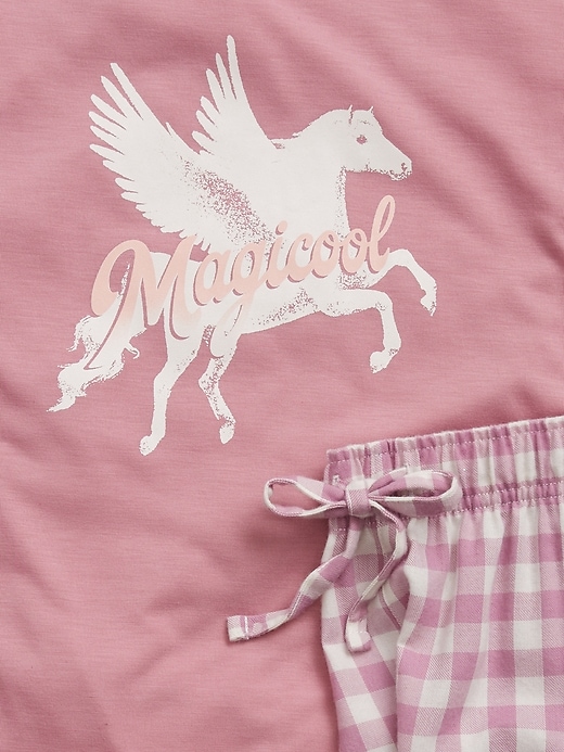 2 of 8 showing, with the color pink of product Kids 100% Recycled Unicorn Graphic PJ Set