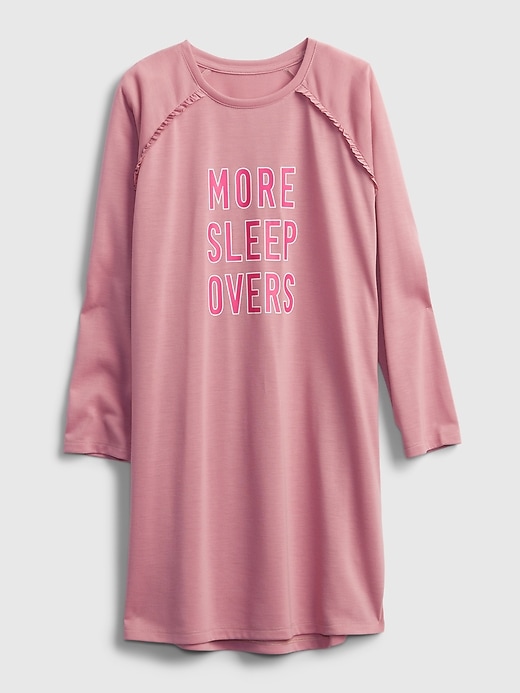 1 of 8 showing, with the color pink of product Kids 100% Recycled Graphic Ruffle Nightgown