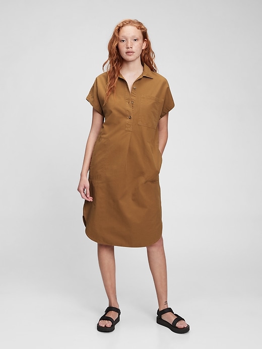 1 of 8 showing, with the color deep camel tan of product Popover Dress