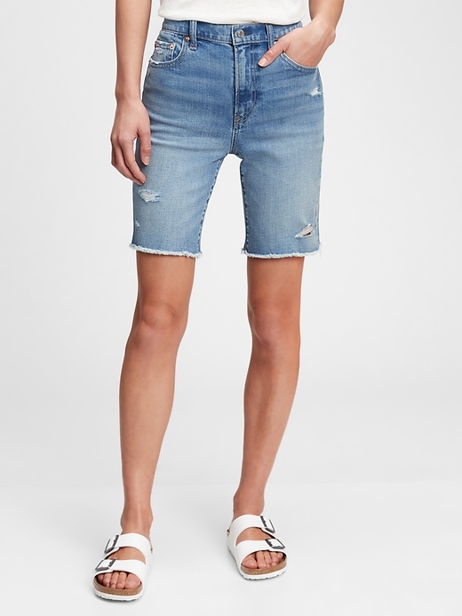 Image number 1 showing, Mid Rise Loose Denim Bermuda Shorts with Washwell