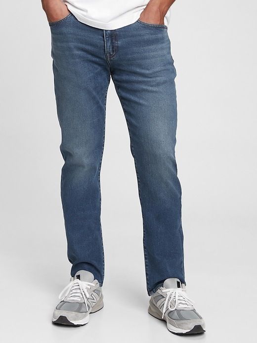 1 of 8 showing, with the color medium dark of product Soft Flex Straight Jeans with Washwell