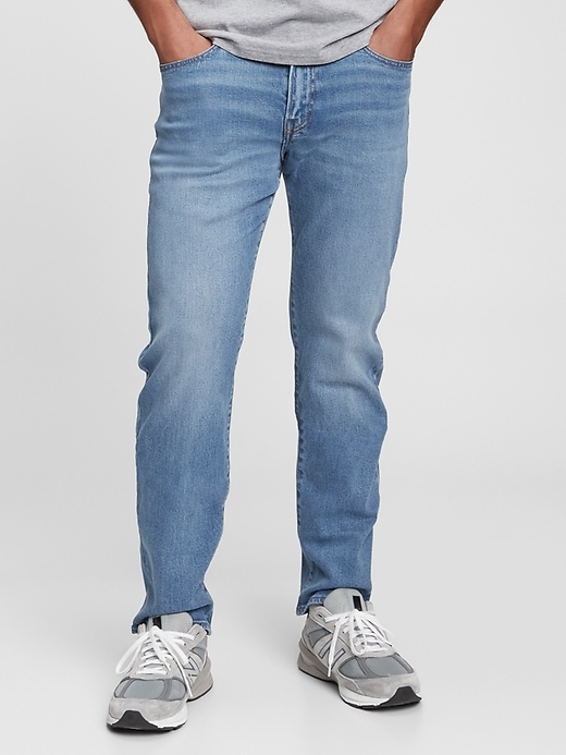 1 of 8 showing, with the color medium wash of product Soft Flex Straight Jeans with Washwell