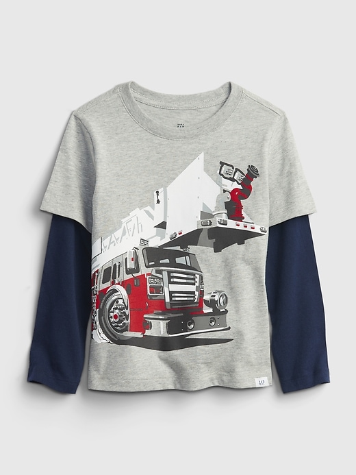 1 of 8 showing, with the color gray firetruck of product Toddler 100% Organic Cotton 2-In-1 Graphic T-Shirt