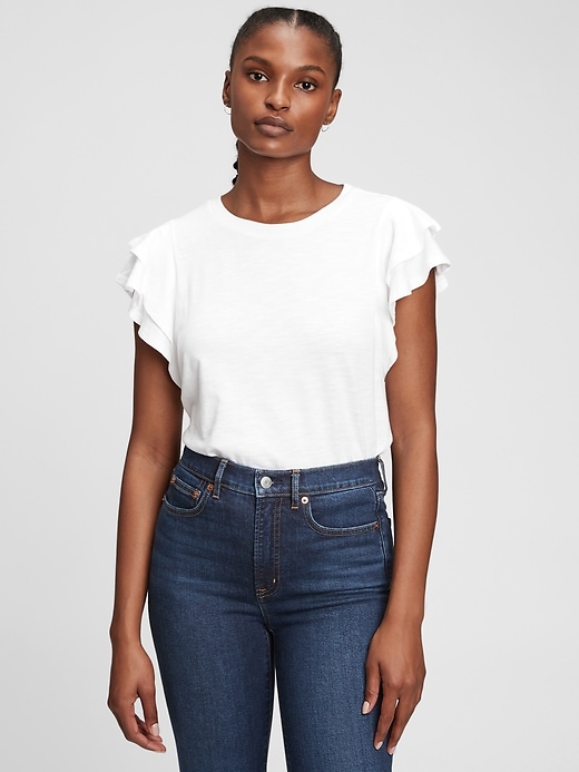 1 of 8 showing, with the color white of product Ruffle Sleeve T-Shirt