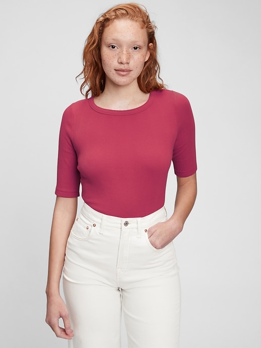 1 of 8 showing, with the color raspberry pink glaze of product Ribbed T-Shirt