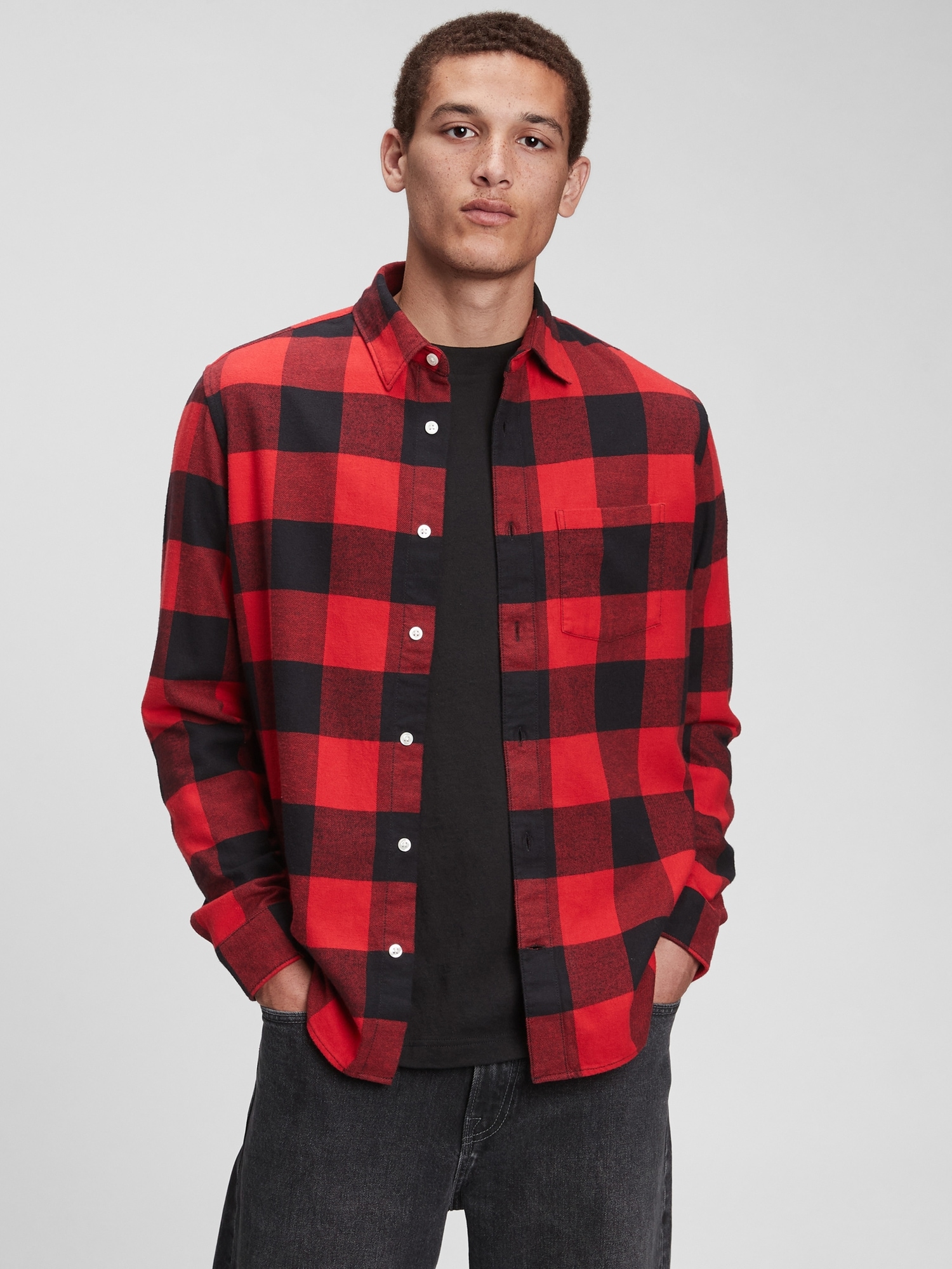 Amazon.com: GAP Womens Big Button Down Shirt, Black Plaid, X
