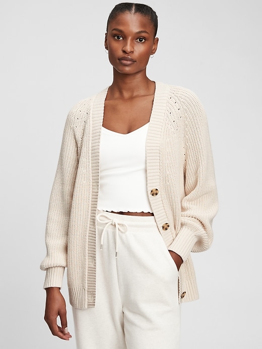 Image number 1 showing, Boyfriend Shaker-Stitch Cotton Cardigan