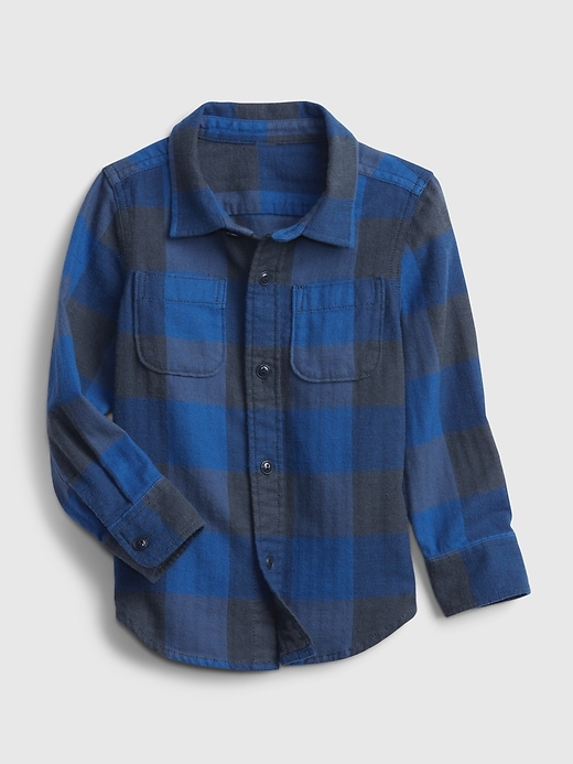 1 of 8 showing, with the color blue plaid of product Toddler Organic Cotton Flannel Shirt