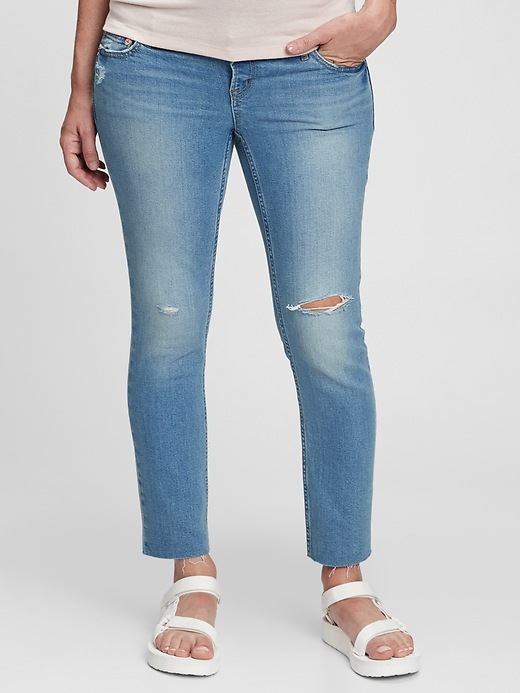 1 of 8 showing, with the color medium wash of product Maternity True Waistband Full Panel Vintage Slim Jeans with Washwell™
