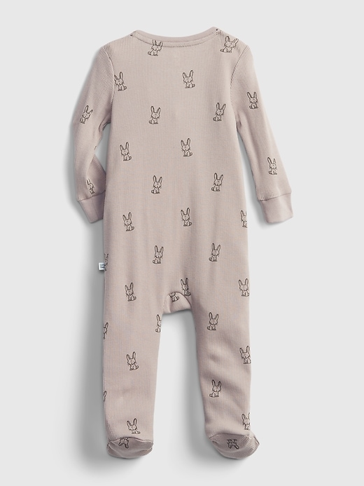 Image number 2 showing, Baby 100% Organic Cotton Bunny Zipper-Front Footed One-Piece