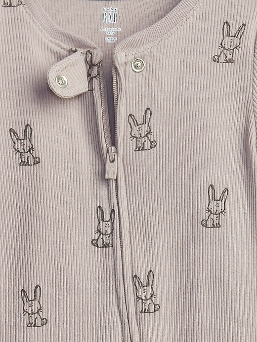 Image number 3 showing, Baby 100% Organic Cotton Bunny Zipper-Front Footed One-Piece