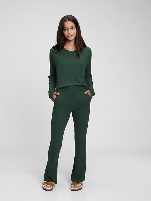 1 of 8 showing, with the color dark emerald of product Teen Softspun Ribbed Flare Knit Pants