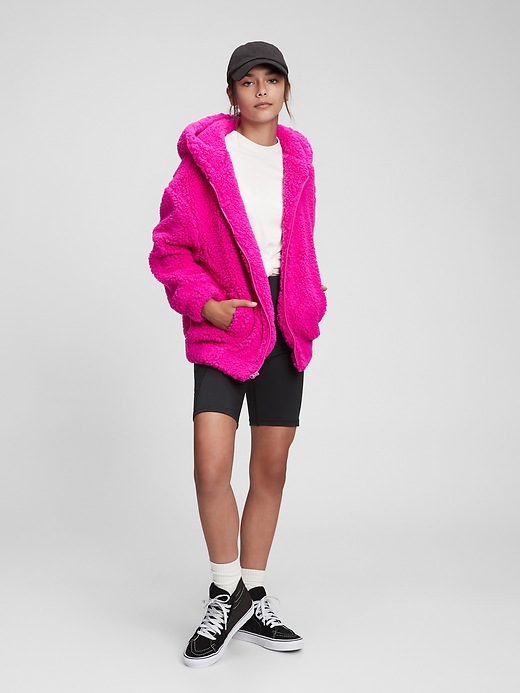 1 of 8 showing, with the color hot magenta of product Teen Sherpa Hoodie