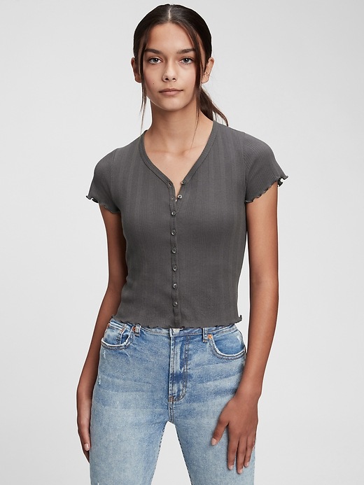 Image number 4 showing, Teen Pointelle V-Neck Button-Front T-Shirt