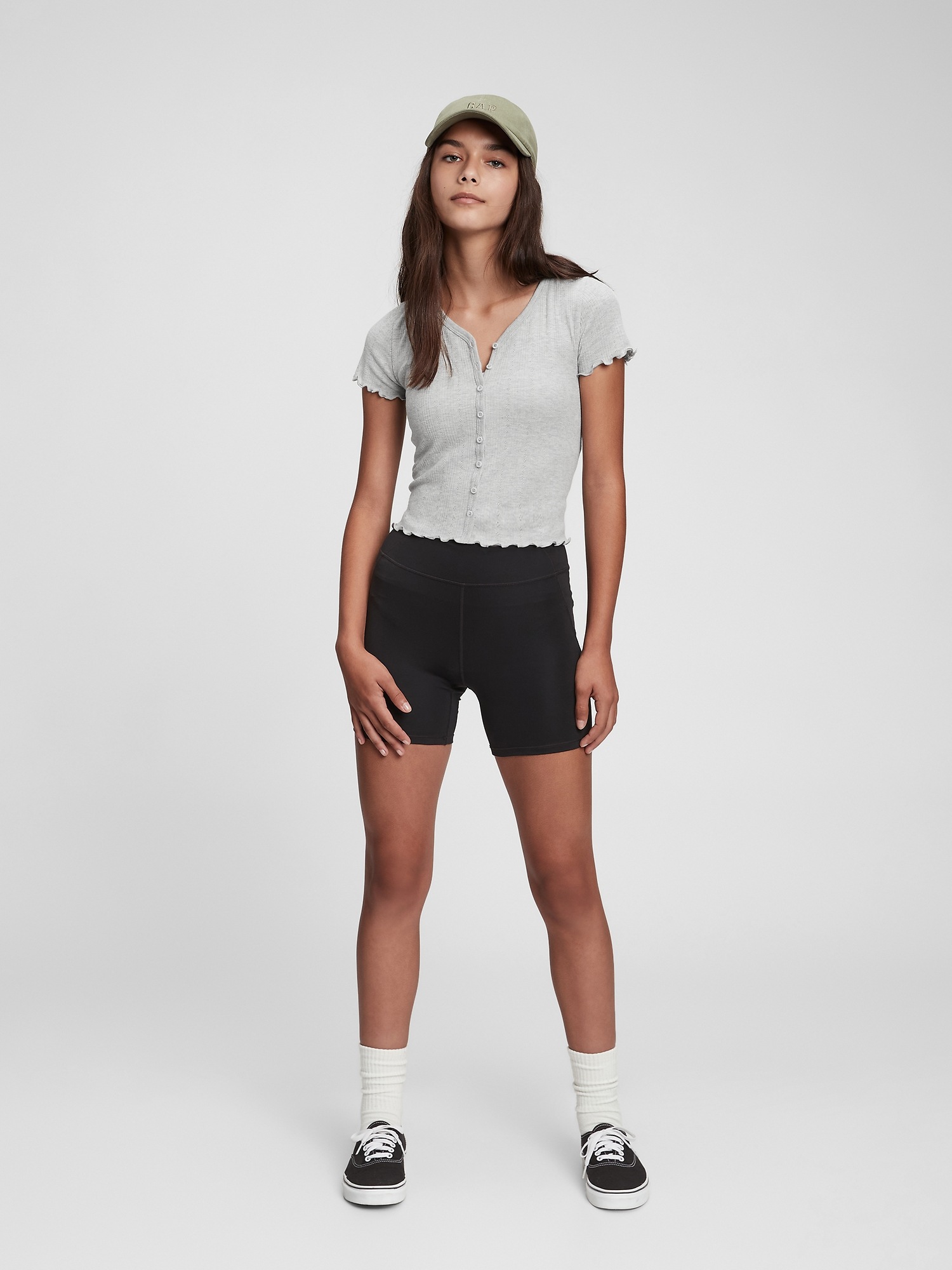 Teen Pointelle VNeck ButtonFront TShirt Gap