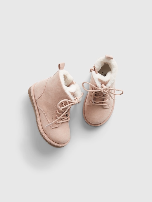 1 of 8 showing, with the color oyster beige of product Toddler Lace-Up Cozy Boots