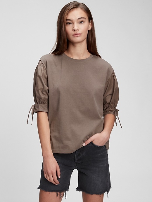 1 of 8 showing, with the color taproot brown of product Tie-Sleeve T-Shirt