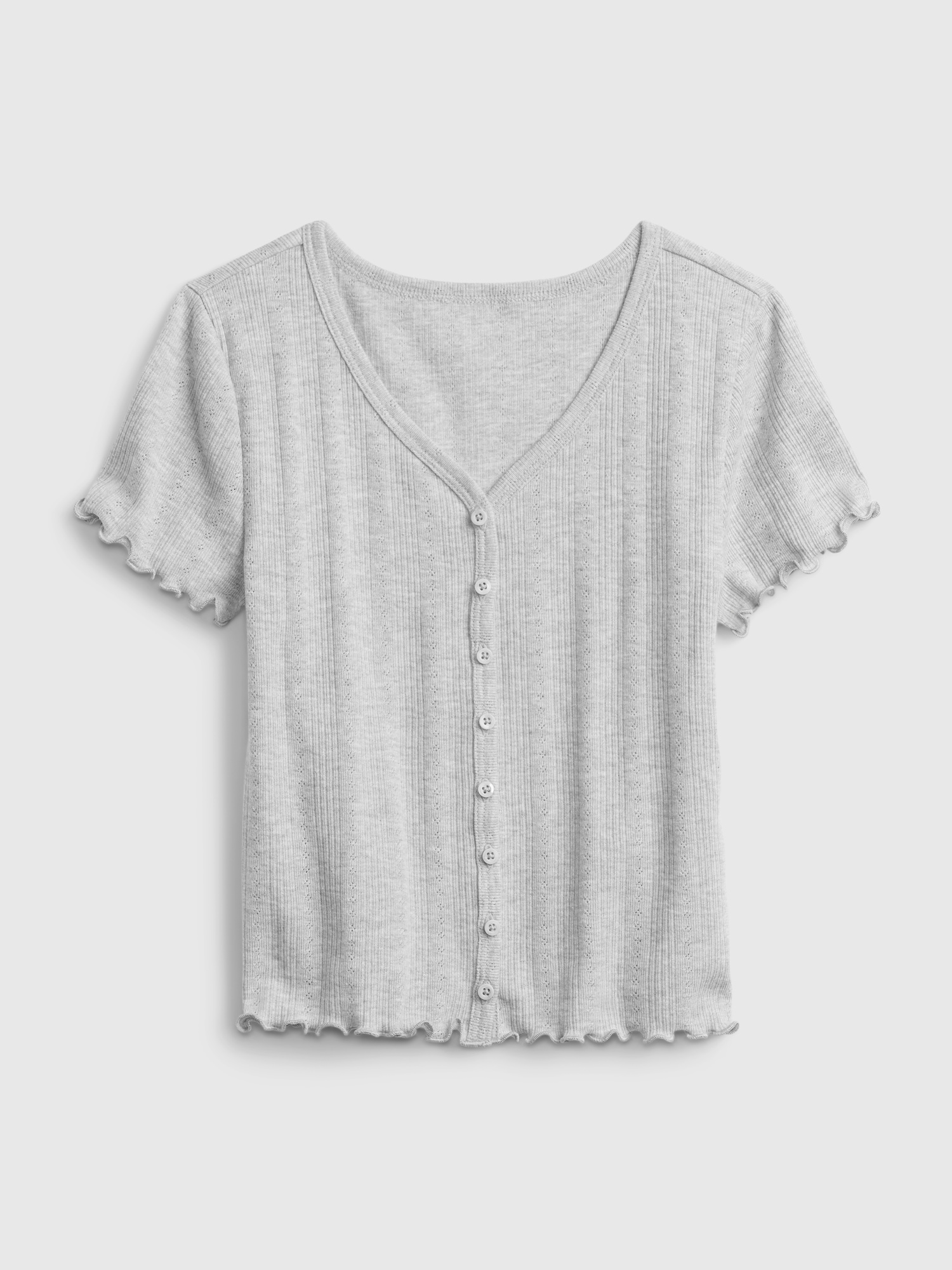 Teen Pointelle VNeck ButtonFront TShirt Gap
