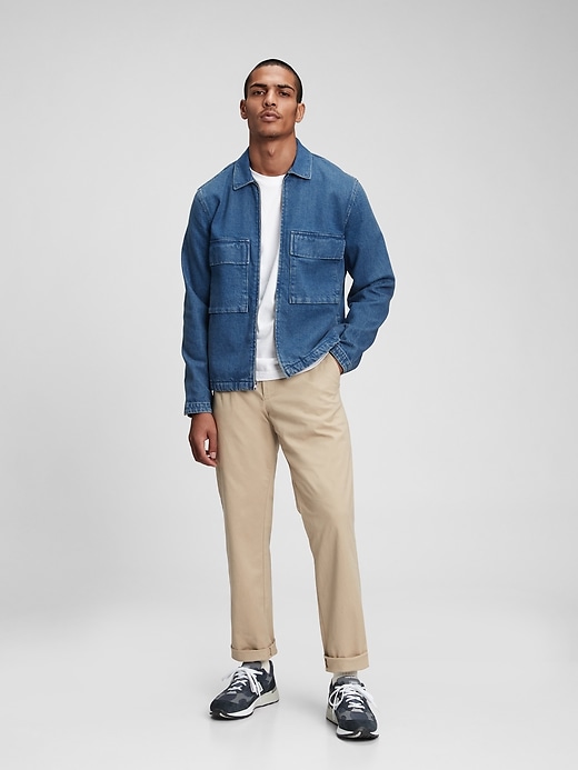1 of 8 showing, with the color medium indigo of product Denim Zipper-Front Jacket