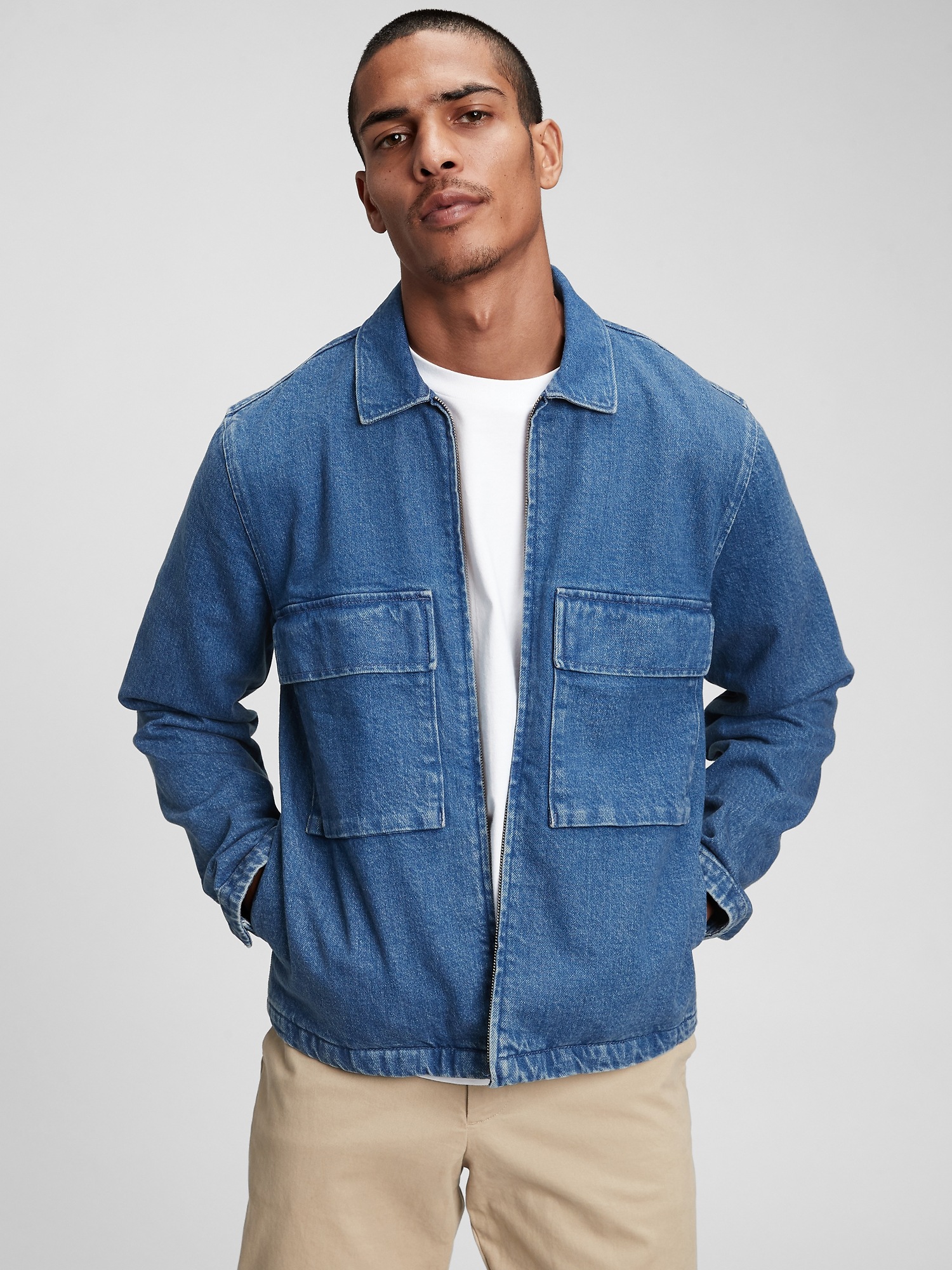 denim jacket with zipper front