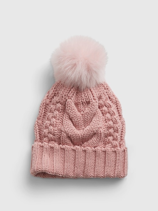 View large product image 1 of 1. Kids Cable Knit Pompom Beanie