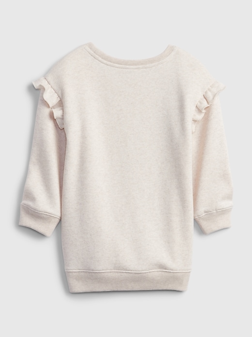2 of 8 showing, with the color oatmeal heather beige of product Toddler Interactive Ruffle Sleeve Dress