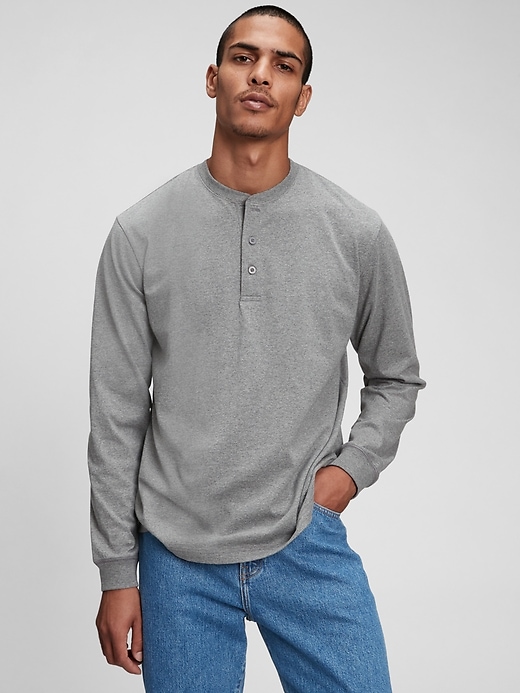 1 of 8 showing, with the color heather gray of product Henley T-Shirt